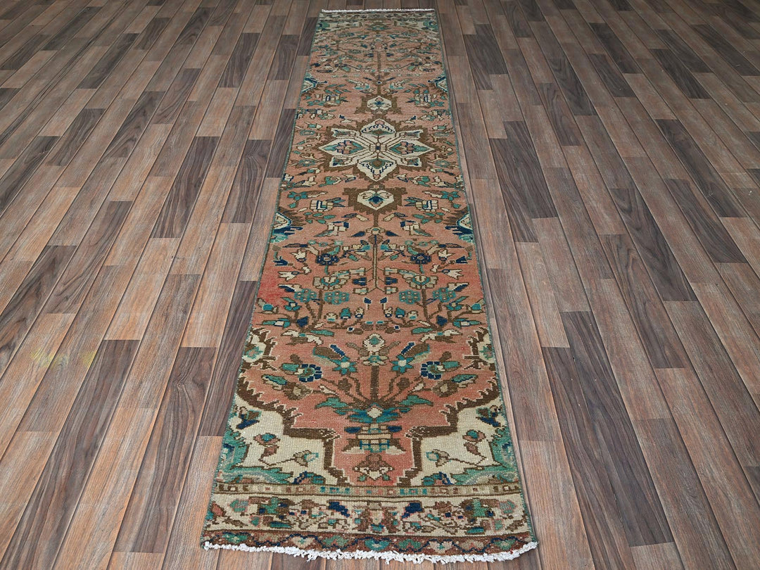 1'11" x 9'0" Vintage Hand Knotted Pink Wool Runner Oriental Rug - MOA102841