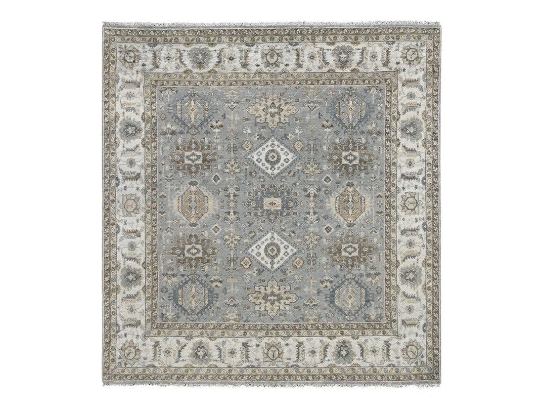 8'0" x 8'0" New Hand Knotted Grey Wool Square Oriental Rug - MOA10284205