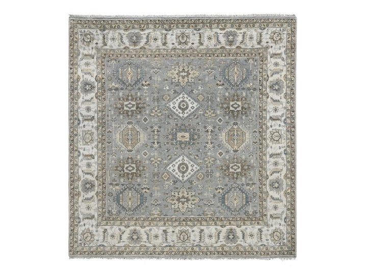 8'0" x 8'0" New Hand Knotted Grey Wool Square Oriental Rug - MOA10284205