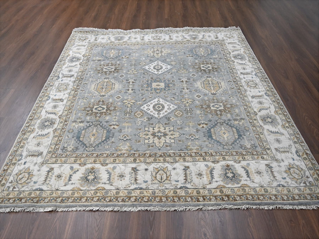 8'0" x 8'0" New Hand Knotted Grey Wool Square Oriental Rug - MOA10284205