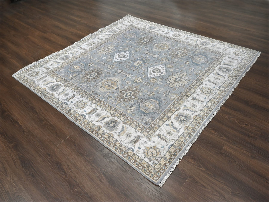 8'0" x 8'0" New Hand Knotted Grey Wool Square Oriental Rug - MOA10284205