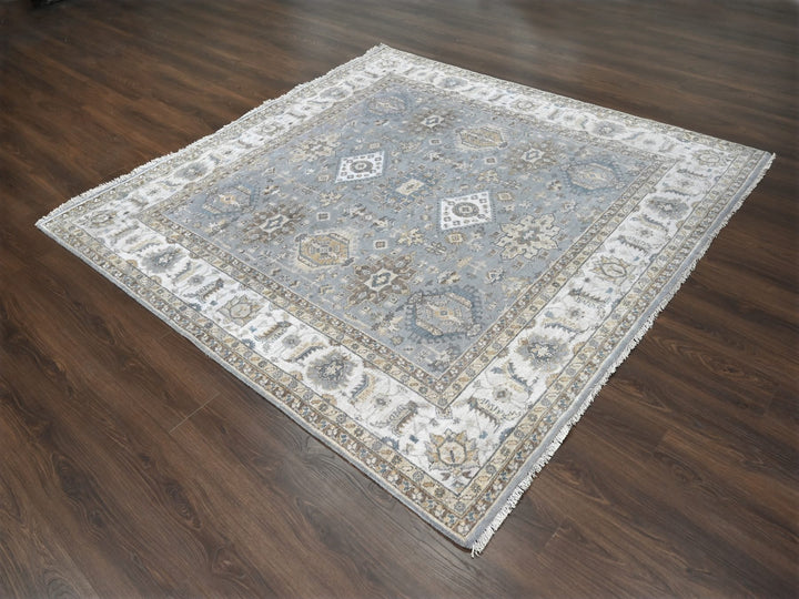 8'0" x 8'0" New Hand Knotted Grey Wool Square Oriental Rug - MOA10284205