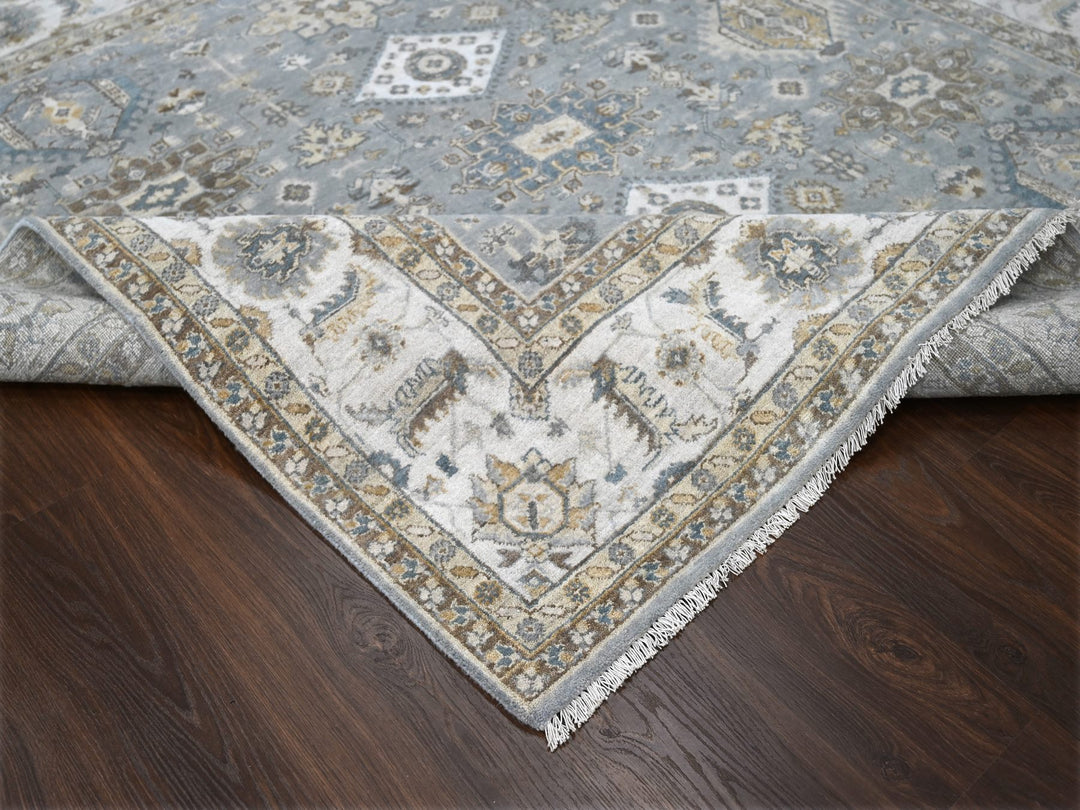8'0" x 8'0" New Hand Knotted Grey Wool Square Oriental Rug - MOA10284205