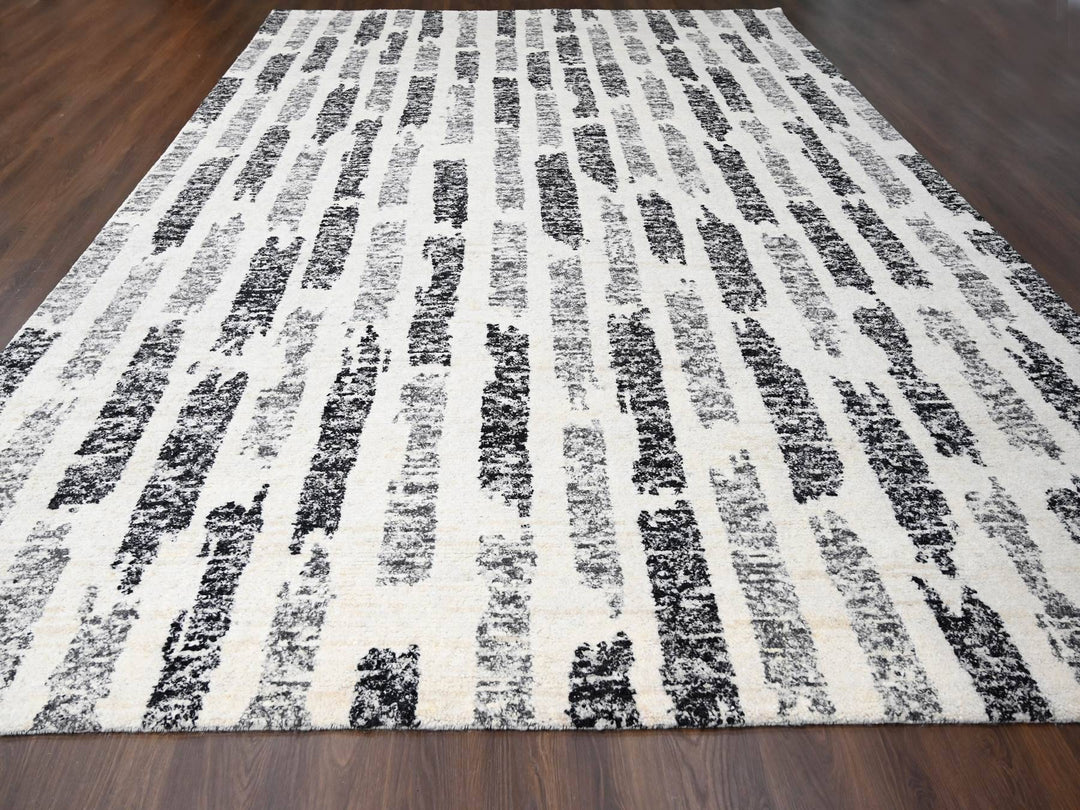 12'0" x 17'9" New Hand Knotted Black Wool Rectangle Oriental Rug - MOA10284208