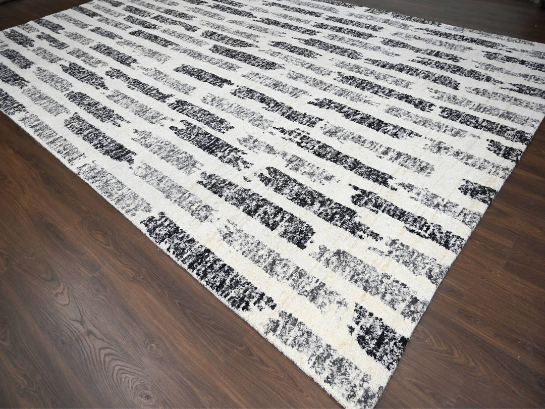 12'0" x 17'9" New Hand Knotted Black Wool Rectangle Oriental Rug - MOA10284208