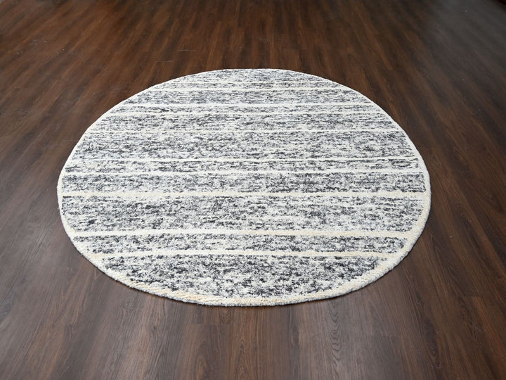8'0" x 8'0" New Hand Knotted Black Wool Round Oriental Rug - MOA10284214