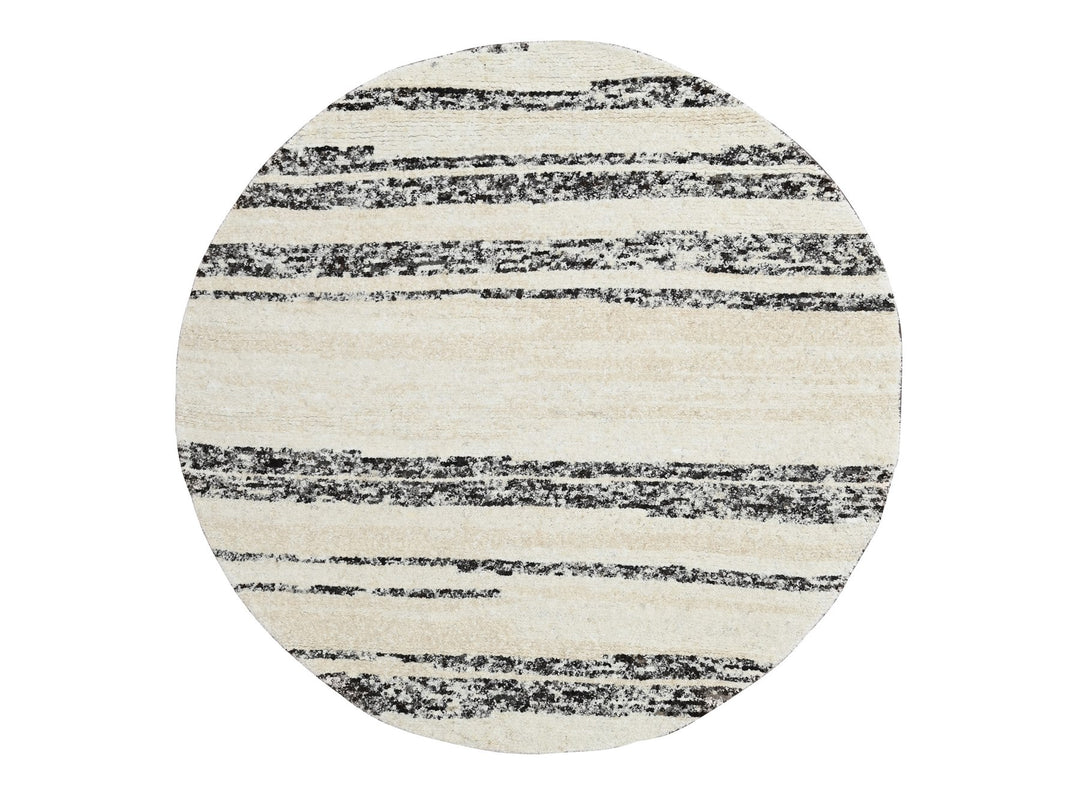 8'0" x 8'0" New Hand Knotted Ivory Wool Round Oriental Rug - MOA10284215