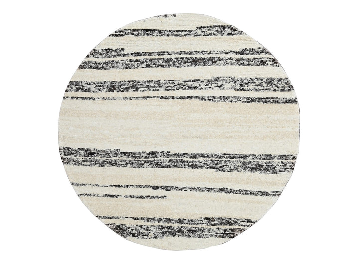 8'0" x 8'0" New Hand Knotted Ivory Wool Round Oriental Rug - MOA10284215