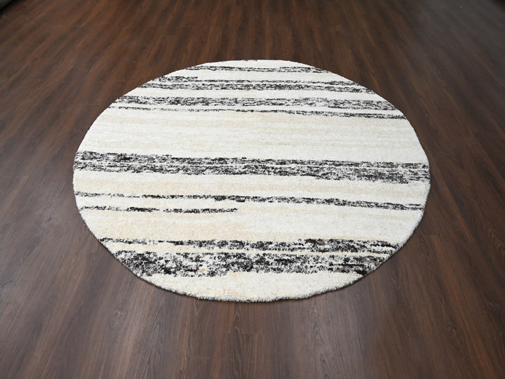 8'0" x 8'0" New Hand Knotted Ivory Wool Round Oriental Rug - MOA10284215