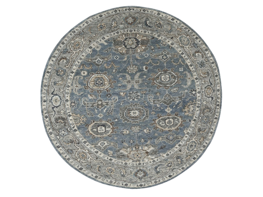 8'0" x 8'0" New Hand Knotted Grey Wool Round Oriental Rug - MOA10284223