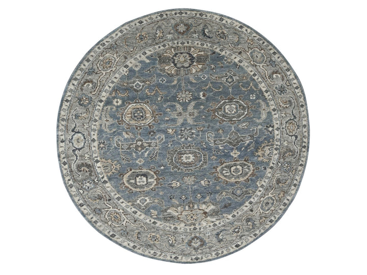 8'0" x 8'0" New Hand Knotted Grey Wool Round Oriental Rug - MOA10284223