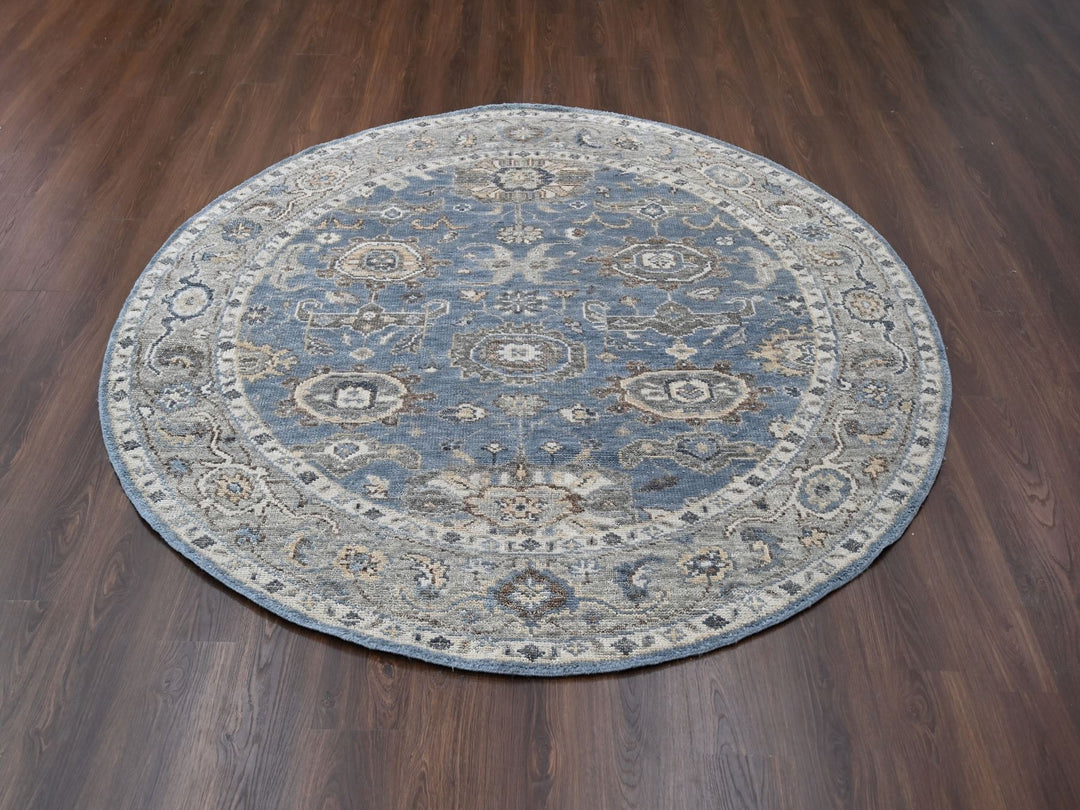 8'0" x 8'0" New Hand Knotted Grey Wool Round Oriental Rug - MOA10284223