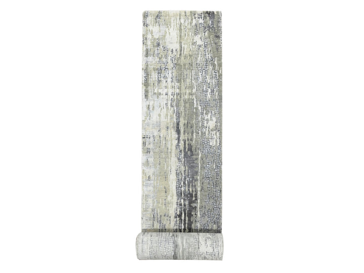 2'9" x 22'3" New Hand Knotted Grey Wool & Silk Runner Oriental Rug - MOA10284234