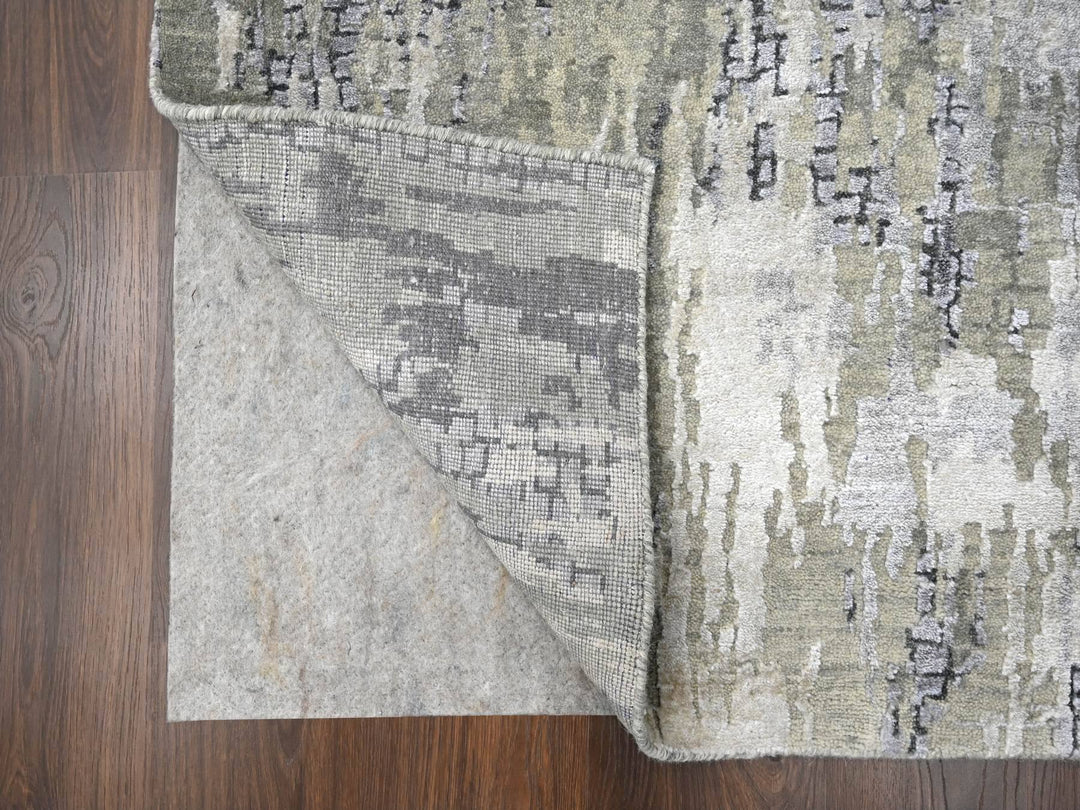 2'9" x 22'3" New Hand Knotted Grey Wool & Silk Runner Oriental Rug - MOA10284234