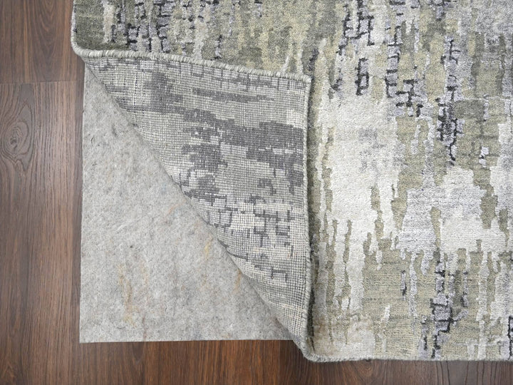 2'9" x 22'3" New Hand Knotted Grey Wool & Silk Runner Oriental Rug - MOA10284234