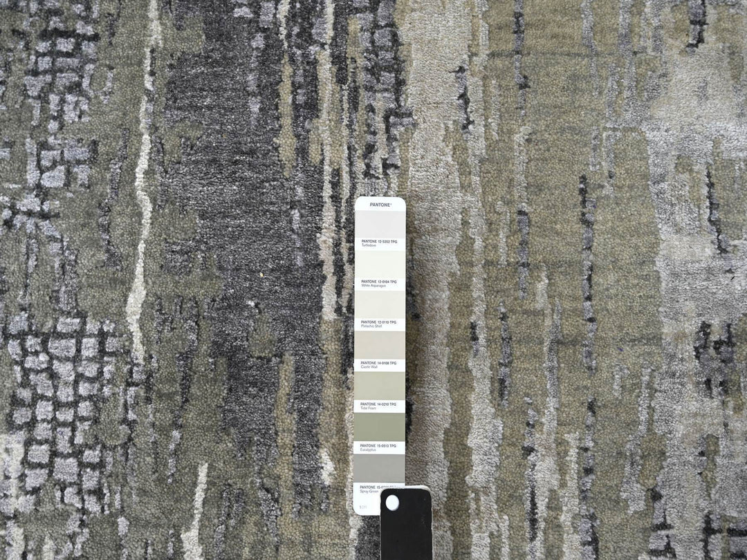 2'9" x 22'3" New Hand Knotted Grey Wool & Silk Runner Oriental Rug - MOA10284234
