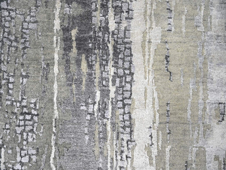 2'9" x 22'3" New Hand Knotted Grey Wool & Silk Runner Oriental Rug - MOA10284234