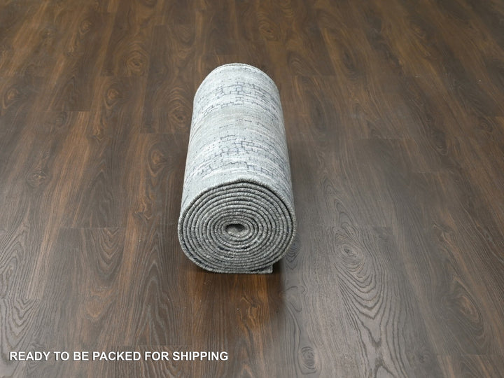 2'9" x 22'3" New Hand Knotted Grey Wool & Silk Runner Oriental Rug - MOA10284234