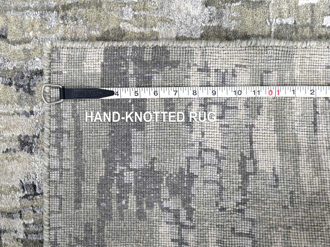 2'9" x 22'3" New Hand Knotted Grey Wool & Silk Runner Oriental Rug - MOA10284234