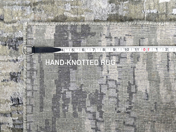 2'9" x 22'3" New Hand Knotted Grey Wool & Silk Runner Oriental Rug - MOA10284234