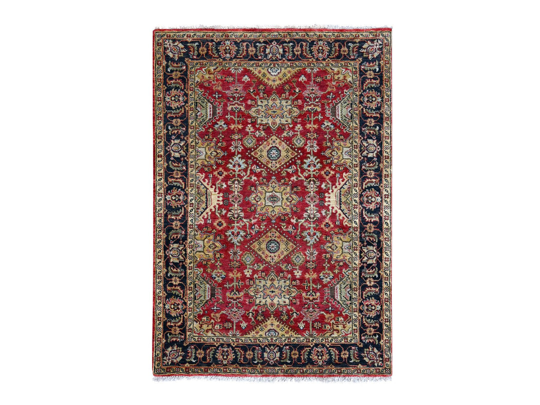 4'1" x 6'0" New Hand Knotted Red Wool Rectangle Oriental Rug - MOA10284261