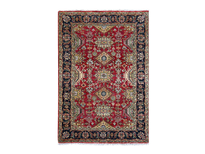 4'1" x 6'0" New Hand Knotted Red Wool Rectangle Oriental Rug - MOA10284261