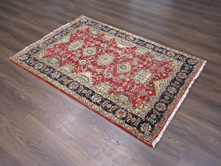 4'1" x 6'0" New Hand Knotted Red Wool Rectangle Oriental Rug - MOA10284261