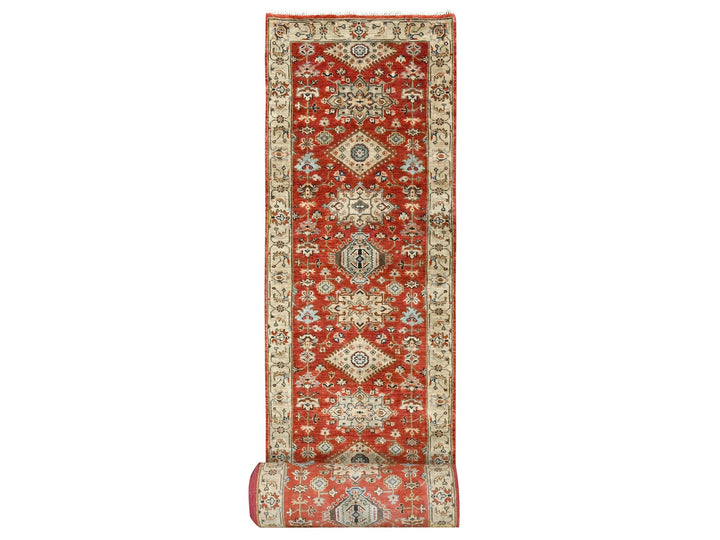 2'10" x 24'9" New Hand Knotted Red Wool Runner Oriental Rug - MOA10284263