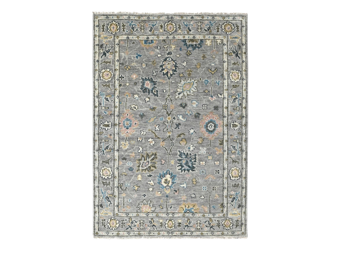 6'2" x 9'0" New Hand Knotted Grey Wool Rectangle Oriental Rug - MOA10284267