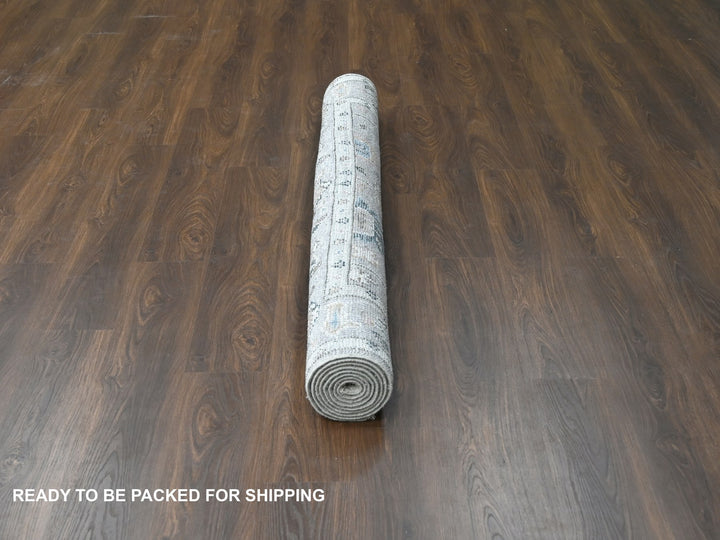 6'2" x 9'0" New Hand Knotted Grey Wool Rectangle Oriental Rug - MOA10284267