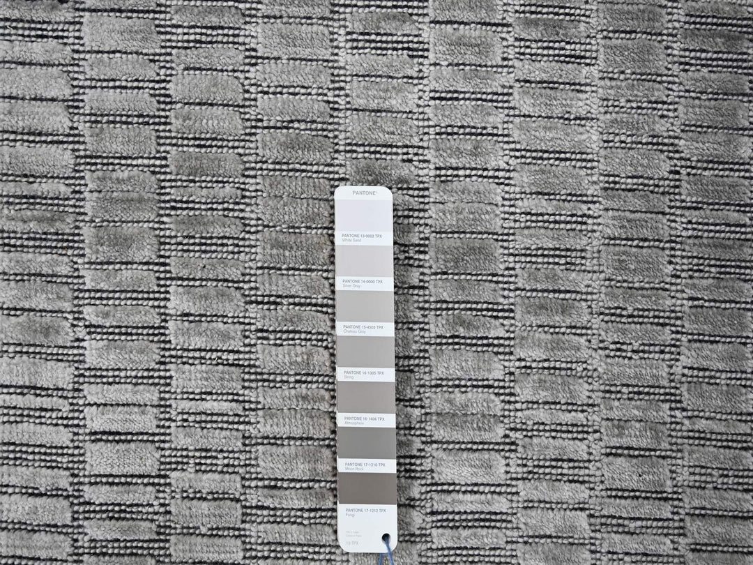 10'0" x 14'4" New Hand Loomed Grey Wool & Silk Rectangle Oriental Rug - MOA10284272