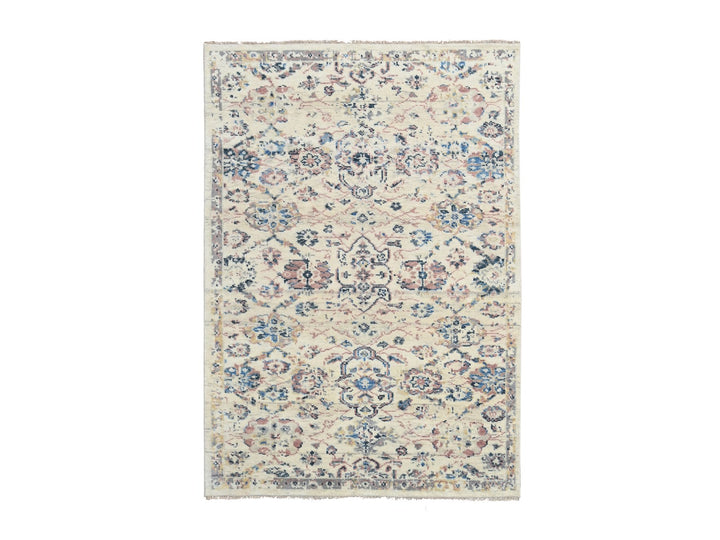 5'10" x 8'10" New Hand Knotted Ivory Wool Rectangle Oriental Rug - MOA10284285
