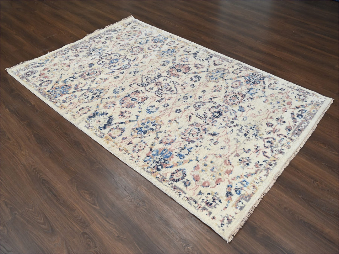 5'10" x 8'10" New Hand Knotted Ivory Wool Rectangle Oriental Rug - MOA10284285