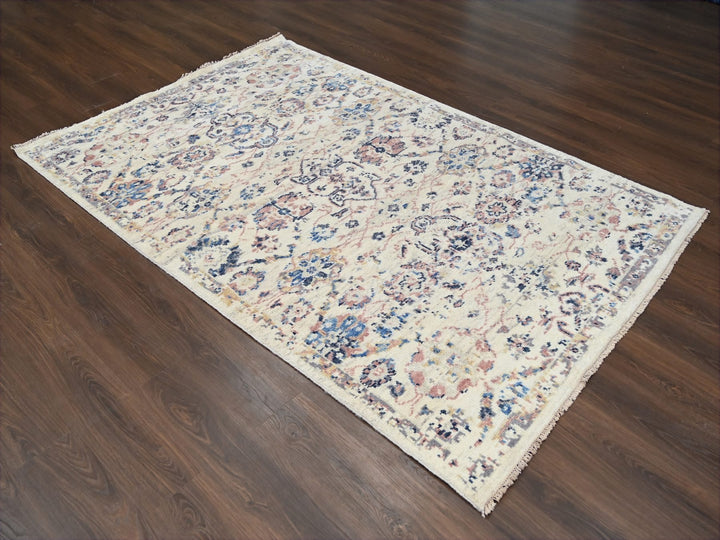 5'10" x 8'10" New Hand Knotted Ivory Wool Rectangle Oriental Rug - MOA10284285