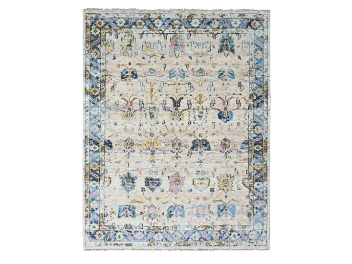 7'10" x 9'10" New Hand Knotted Ivory Wool Rectangle Oriental Rug - MOA10284293