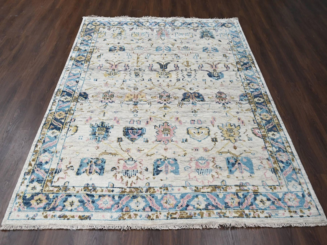 7'10" x 9'10" New Hand Knotted Ivory Wool Rectangle Oriental Rug - MOA10284293