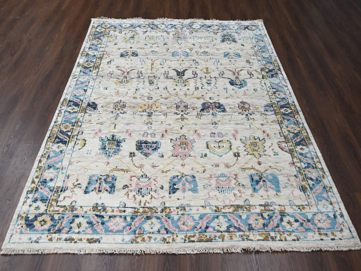 7'10" x 9'10" New Hand Knotted Ivory Wool Rectangle Oriental Rug - MOA10284293