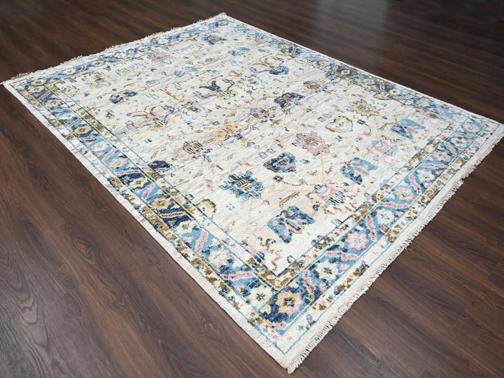 7'10" x 9'10" New Hand Knotted Ivory Wool Rectangle Oriental Rug - MOA10284293