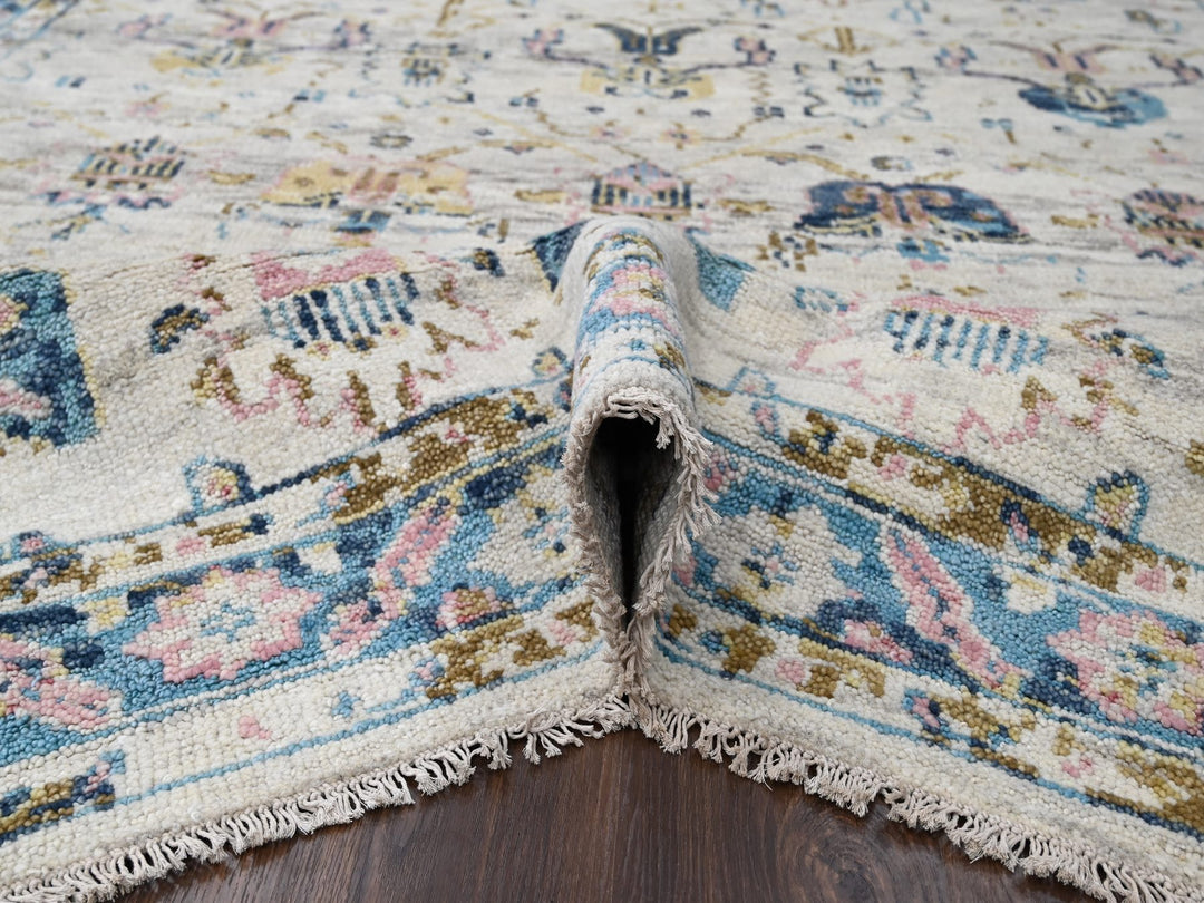 7'10" x 9'10" New Hand Knotted Ivory Wool Rectangle Oriental Rug - MOA10284293