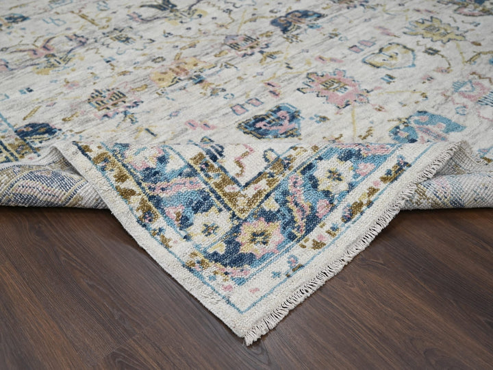 7'10" x 9'10" New Hand Knotted Ivory Wool Rectangle Oriental Rug - MOA10284293