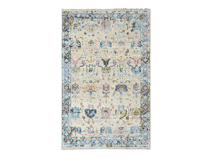 5'10" x 8'10" New Hand Knotted Ivory Wool Rectangle Oriental Rug - MOA10284294