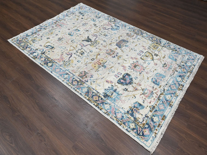 5'10" x 8'10" New Hand Knotted Ivory Wool Rectangle Oriental Rug - MOA10284294