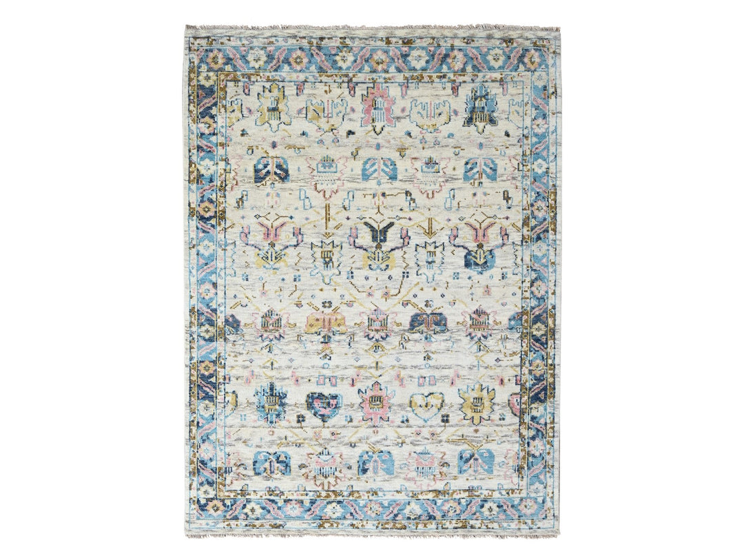 7'10" x 9'10" New Hand Knotted Ivory Wool Rectangle Oriental Rug - MOA10284295