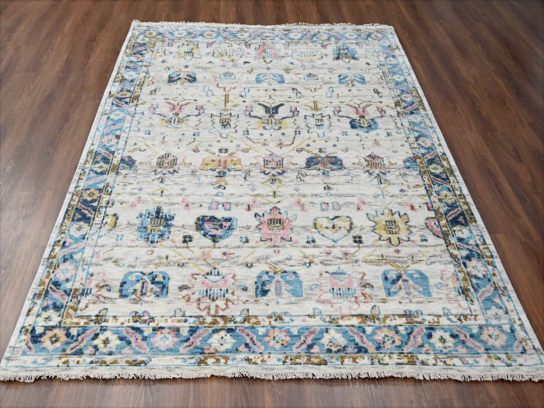 7'10" x 9'10" New Hand Knotted Ivory Wool Rectangle Oriental Rug - MOA10284295