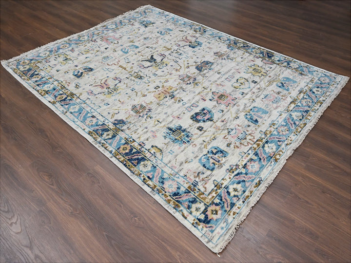 7'10" x 9'10" New Hand Knotted Ivory Wool Rectangle Oriental Rug - MOA10284295
