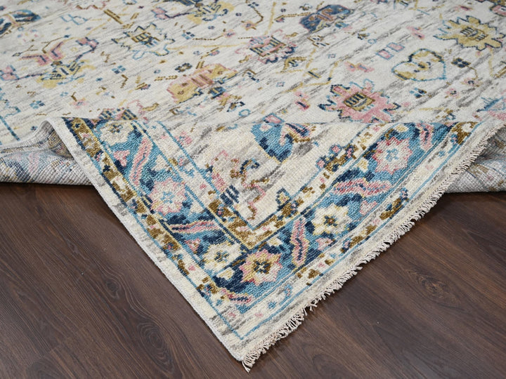 7'10" x 9'10" New Hand Knotted Ivory Wool Rectangle Oriental Rug - MOA10284295