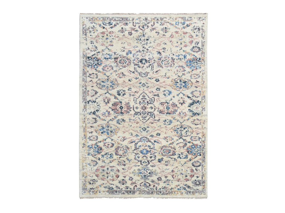 6'0" x 9'0" New Hand Knotted Ivory Wool Rectangle Oriental Rug - MOA10284296