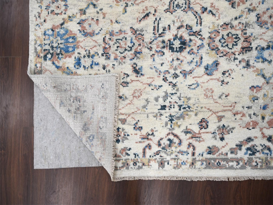 6'0" x 9'0" New Hand Knotted Ivory Wool Rectangle Oriental Rug - MOA10284296