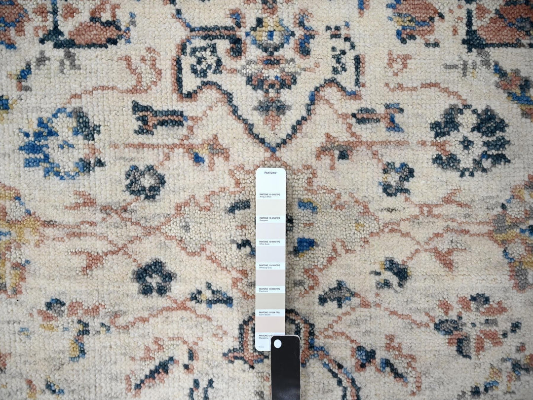 6'0" x 9'0" New Hand Knotted Ivory Wool Rectangle Oriental Rug - MOA10284296
