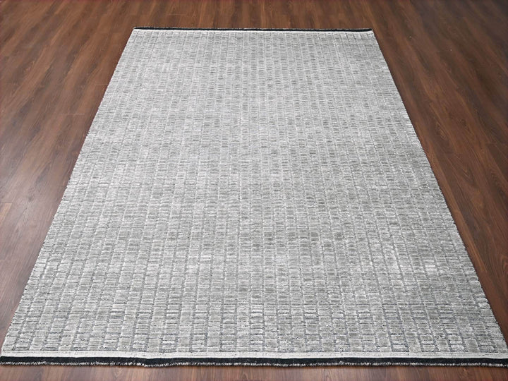7'10" x 10'0" New Hand Loomed Grey Wool and Plant based Silk Rectangle Oriental Rug - MOA10284297